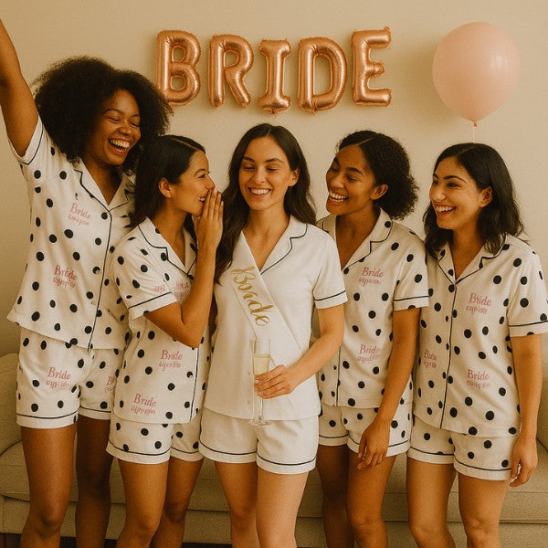 Bridesmaid Pajama Set, Bridal Party Pajamas, Women Matching Pajamas, Bachelorette Party Pajama Sets, Bride Squad, Bridesmaid Proposal Gift - Polka Dots and Rings