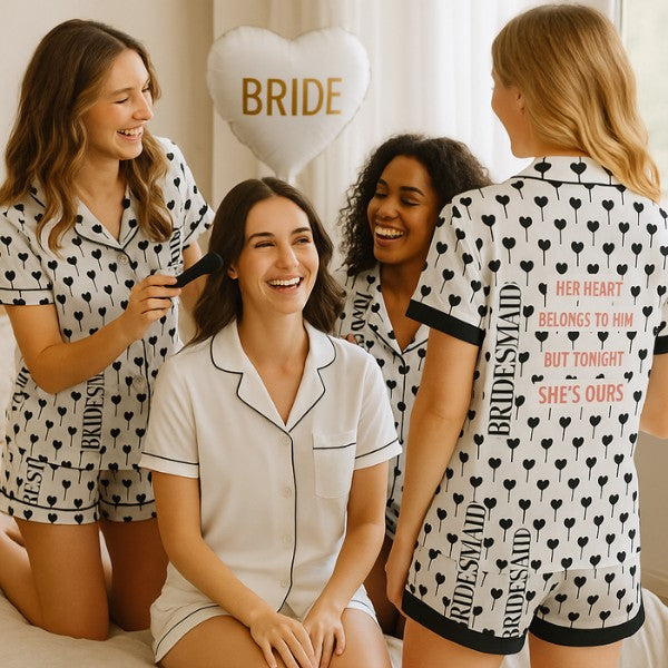 Bridesmaid Pajama Set, Bridal Party Pajamas, Women Matching Pajamas, Bachelorette Party Pajama Sets, Bride Squad, Bridesmaid Proposal Gift - Hearts