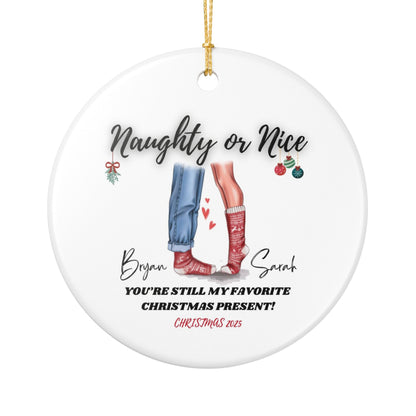 "Naughty or Nice” Couples Custom Christmas Ornament 2025 – Romantic Gift for Newlyweds or Engaged Couples