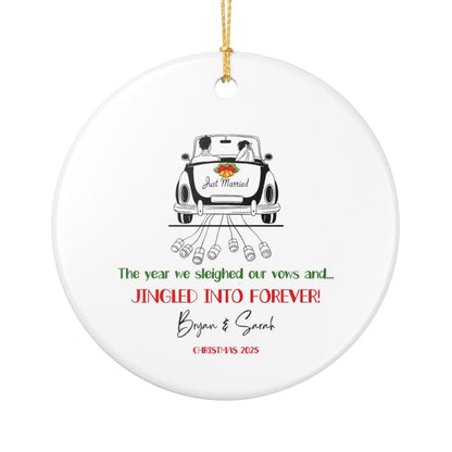 Jingled into Forever 2025 Custom Ornament, Wedding Holiday Gift
