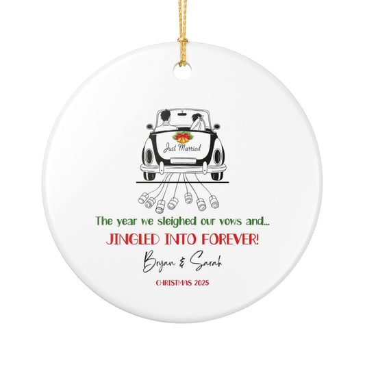 Jingled into Forever 2025 Custom Ornament, Wedding Holiday Gift