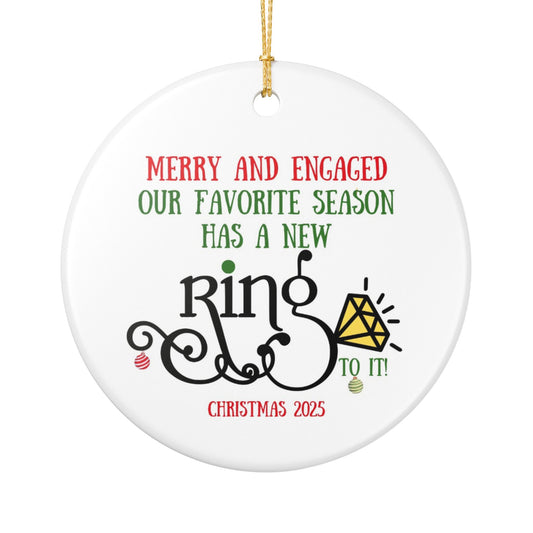 “Merry & Engaged” Christmas Ornament 2025, Newly Engaged Holiday Ornament