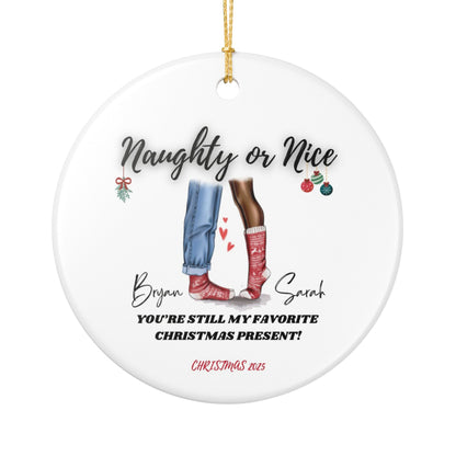 "Naughty or Nice” Couples Custom Christmas Ornament 2025 – Romantic Gift for Newlyweds or Engaged Couples