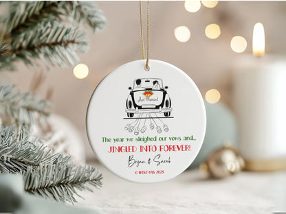 Jingled into Forever 2025 Custom Ornament, Wedding Holiday Gift