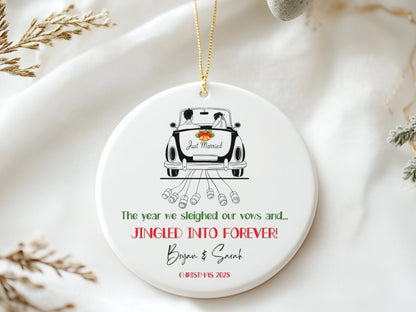 Jingled into Forever 2025 Custom Ornament, Wedding Holiday Gift