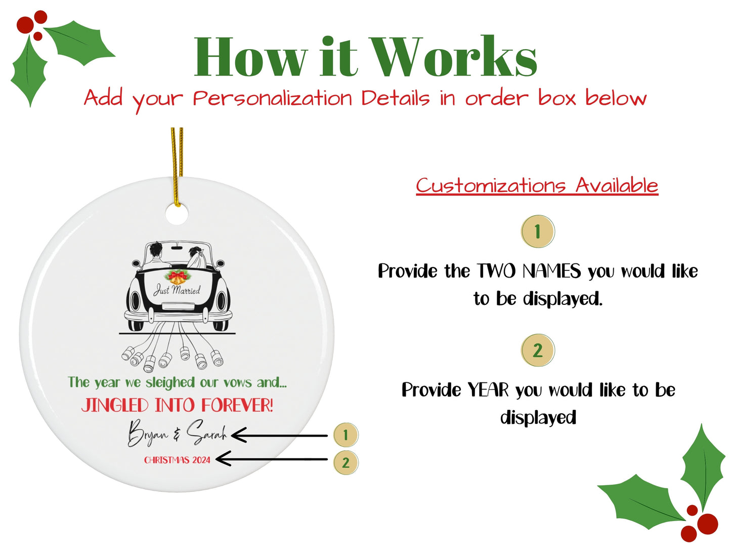 Jingled into Forever 2025 Custom Ornament, Wedding Holiday Gift