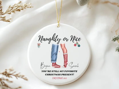 "Naughty or Nice” Couples Custom Christmas Ornament 2025 – Romantic Gift for Newlyweds or Engaged Couples