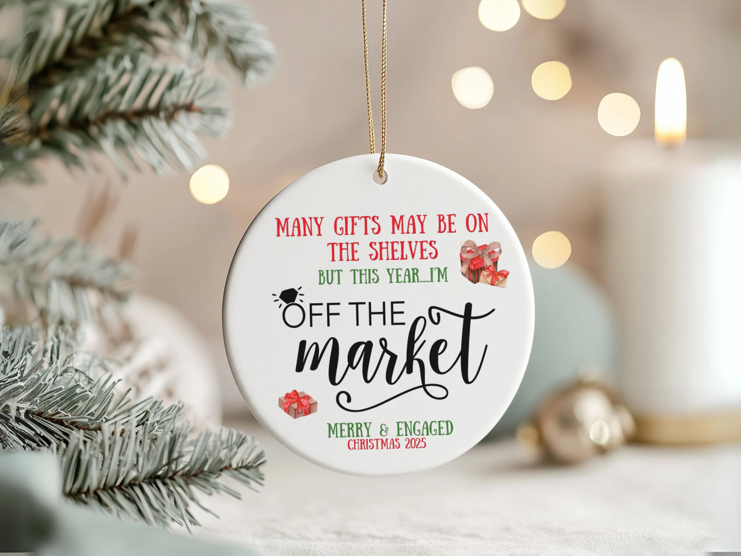 “Off the Market” Engagement Christmas Ornament 2025 – Romantic Holiday Gift for Engaged or Newly Married Couples