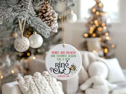 “Merry & Engaged” Christmas Ornament 2025, Newly Engaged Holiday Ornament