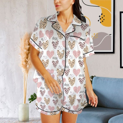 Bridesmaid Pajama Set, Bridal Party Pajamas, Women Matching Pajamas, Bachelorette Party Pajama Sets, Bride Squad, Bridesmaid Proposal Gift - Leopard Hearts