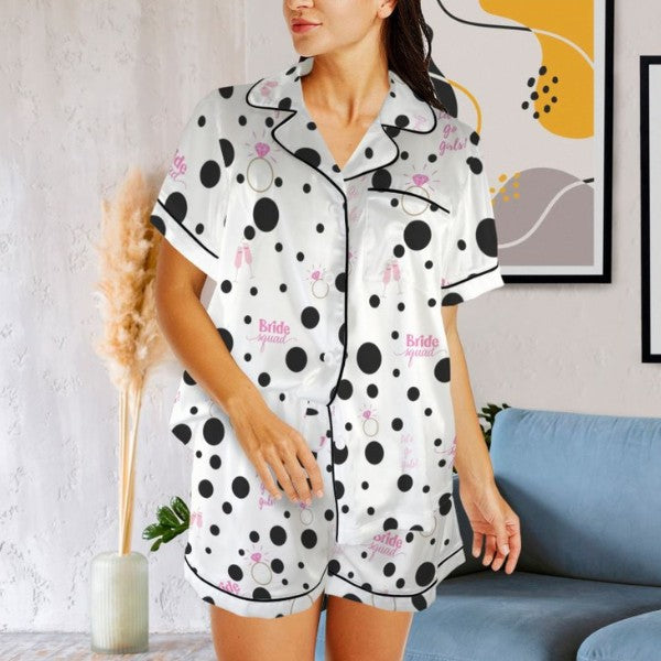 Bridesmaid Pajama Set, Bridal Party Pajamas, Women Matching Pajamas, Bachelorette Party Pajama Sets, Bride Squad, Bridesmaid Proposal Gift - Polka Dots and Rings