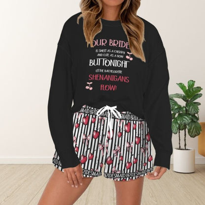 Bridesmaid Pajama Set, Bridal Party Pajamas, Women Matching Pajamas, Bachelorette Party Pajama Sets, Bride Squad, Bridesmaid Proposal Gift - Cherries and Bows