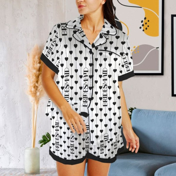 Bridesmaid Pajama Set, Bridal Party Pajamas, Women Matching Pajamas, Bachelorette Party Pajama Sets, Bride Squad, Bridesmaid Proposal Gift - Hearts